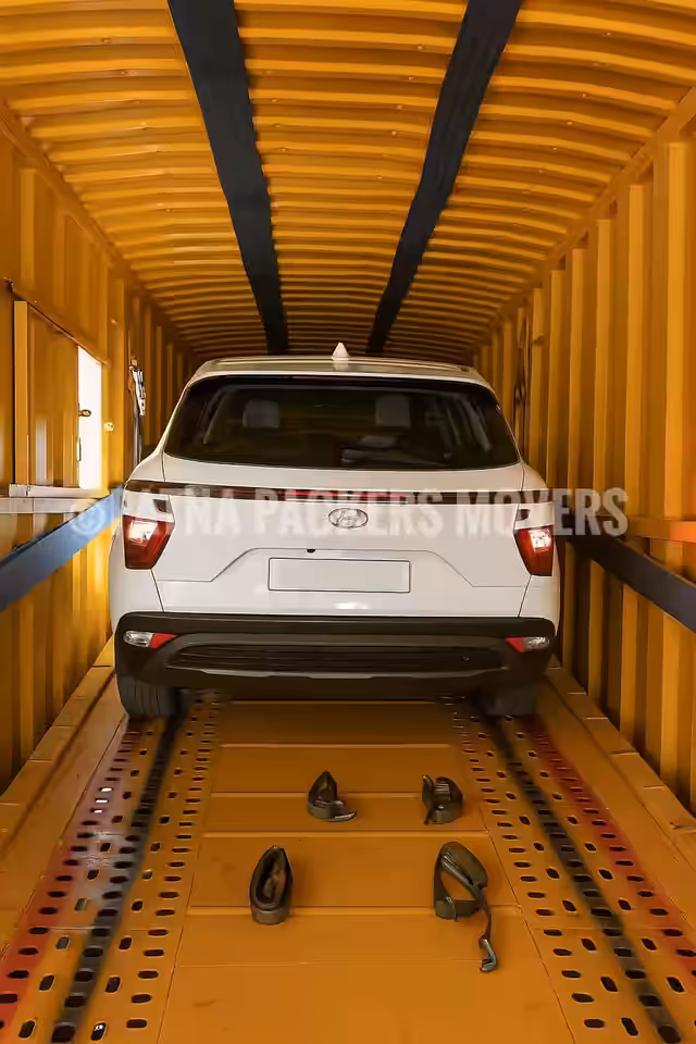 Car loaded in covered transport carrier