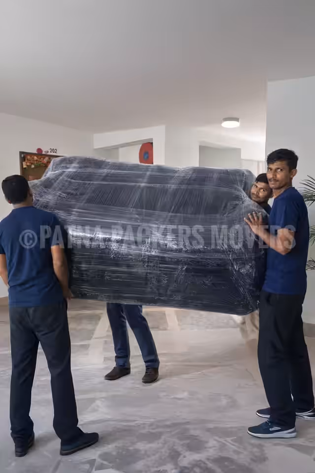 Sofa wrapped securely for relocation